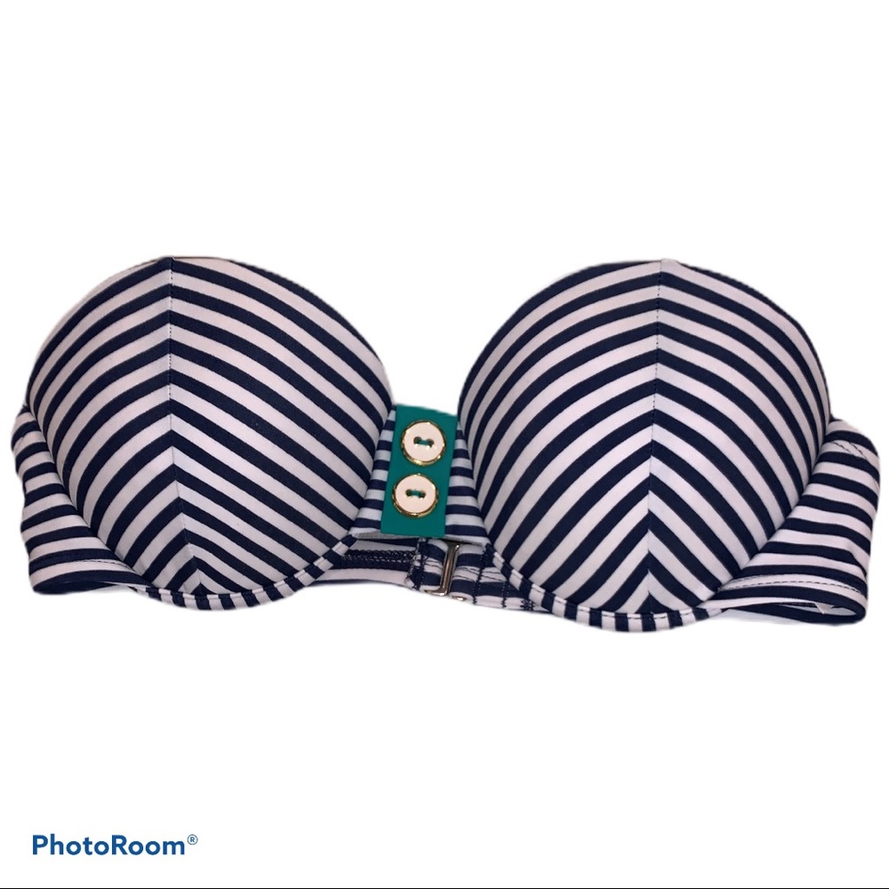 Xhilaration Strapless Striped Blue Bikini Top